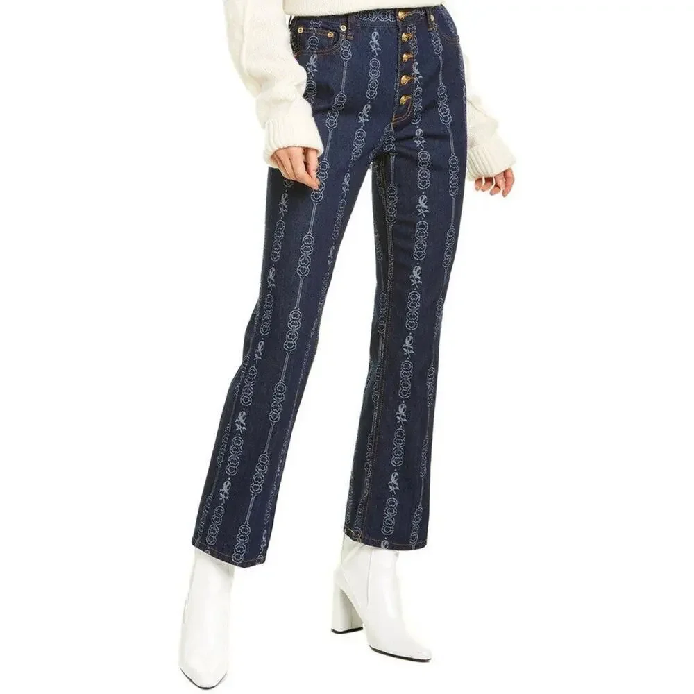 Tory Burch Gemini Link Bloom Jacquard Denim Pants Size 24